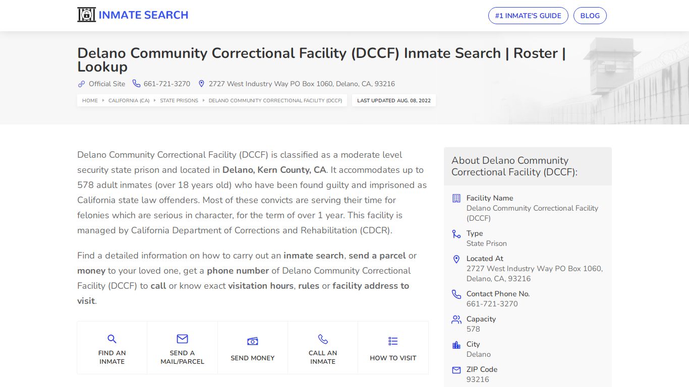 Delano Community Correctional Facility ... - Inmate Search